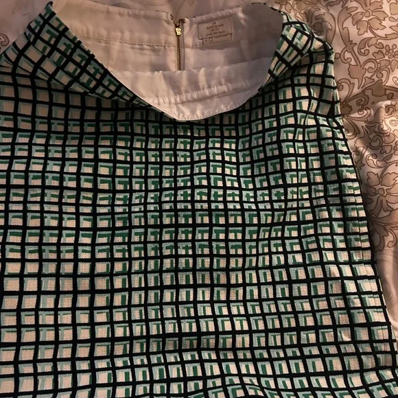 EUC KATE SPADE Stylish Green and White Checkered Mid Length Skirt, Fully Lined - Picture 12 of 16